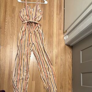 Roxy Orange and Black Striped Jumpsuit with Cinched Waist